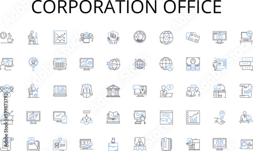 Corporation office line icons collection. Encryption, Firewall, Malware, Virus, Hackers, Ransomware, Phishing vector and linear illustration. Passwords,Authentication,Intrusion outline signs set