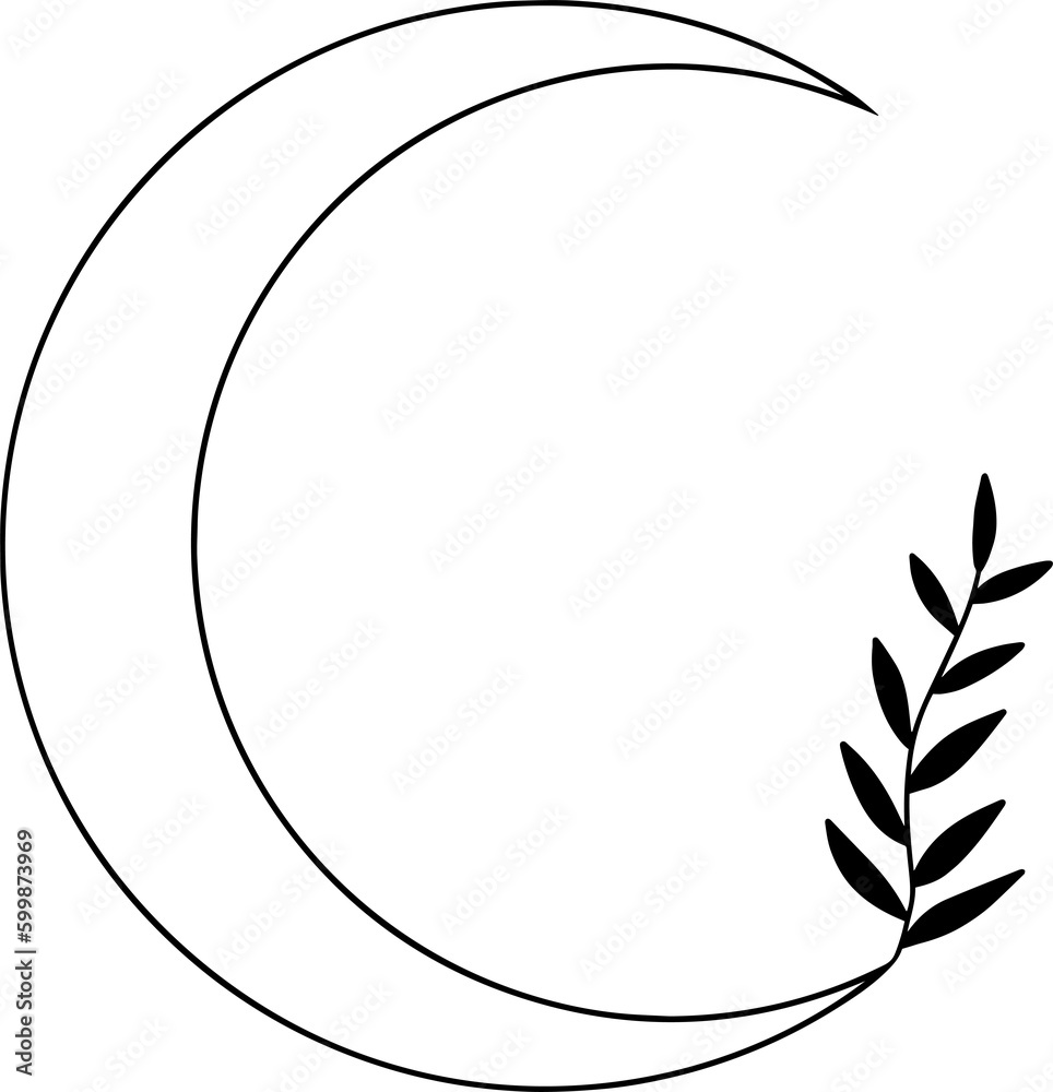 Lined half moon with flower, minimalistic art Lined half moon with flower, minimalistic art