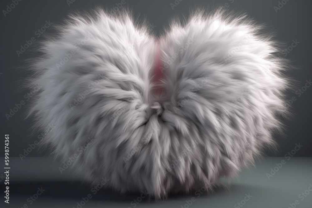 Abstract fluffy white heart on clear dark background with copy space. Generative AI