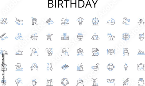 Birthday line icons collection. Residence, Dwelling, Habitat, Homestead, Abode, Refuge, Fortress vector and linear illustration. Sanctuary,Retreat,Haven outline signs set