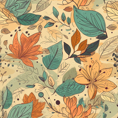 Floral abstract seamless patterns vintage style. Generative AI. © Elena Uve