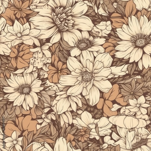 Neutral Floral Harmony  A floral pattern in soft  neutral shades of beige