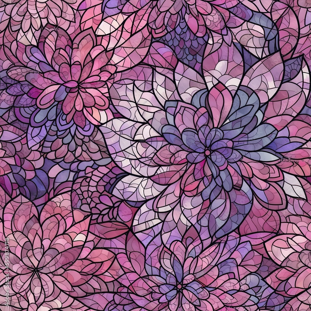 Sakura Blossom Mosaic: A mosaic-like pattern featuring intricate sakura motifs in shades of pink and purple.