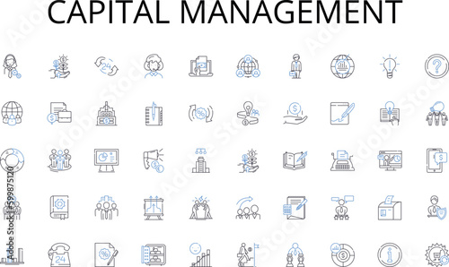 Capital management line icons collection. Alliances, Connections, Partnerships, Collaborations, Joint ventures, Mergers, Acquisitions vector and linear illustration. Co-branding,Synergies