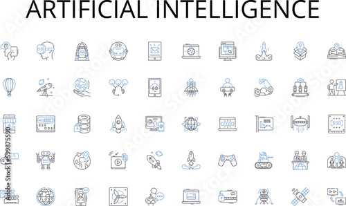 Artificial intelligence line icons collection. Stress  Isolation  Monotony  Cubicle  Boredom  Fluorescent  Office vector and linear illustration. Desk Keyboard Mouse outline signs set