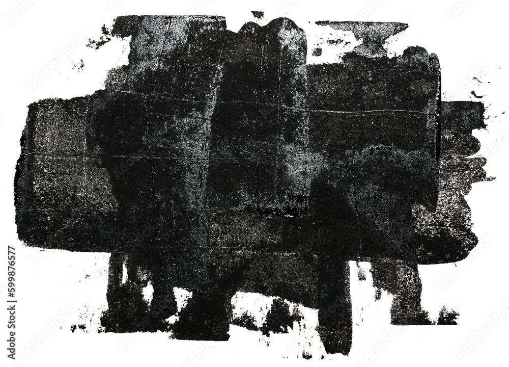 Obraz premium wet dark lino ink remain, wild black linocutting paint roller texture isolated.
