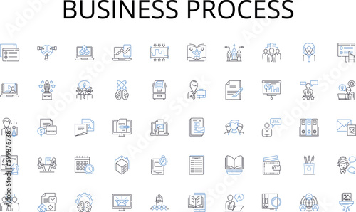 Business process line icons collection. Commerce, Barter, Exchange, Import, Export, Business, Collaboration vector and linear illustration. Partnership,Supply,Demand outline signs set