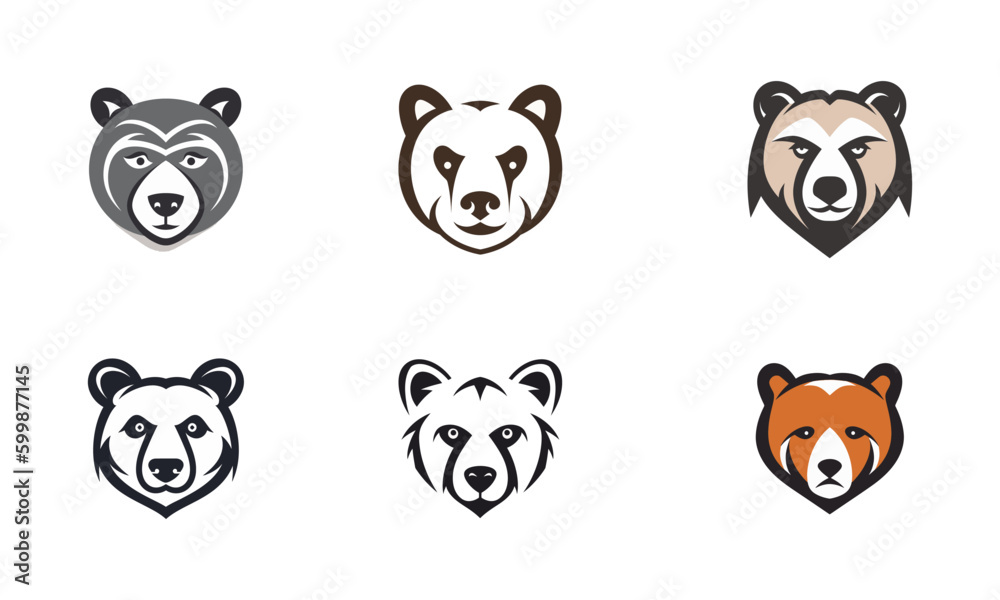 Set of bear head logo or icon template vector icon illustration design for business and corporate identity in modern flat style