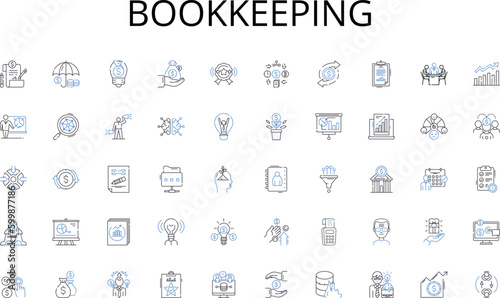 Bookkeeping line icons collection. Adventure, Explore, Journey, Discovery, Expedition, Travel, Navigation vector and linear illustration. Odyssey,Wanderlust,Trek outline signs set