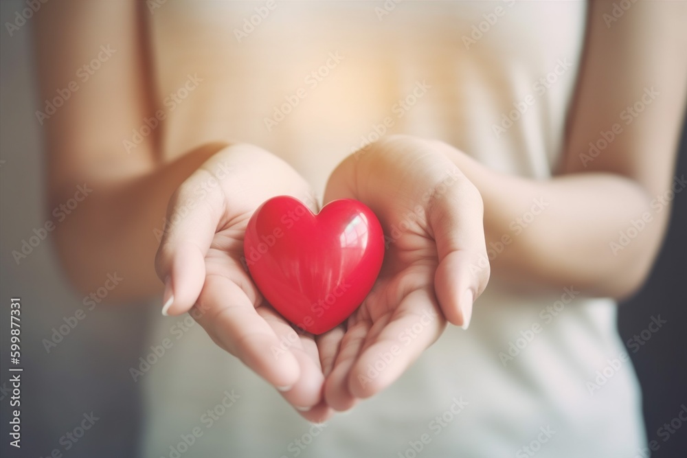 red woman care love donor health hope hold hand valentine cardiogram. Generative AI. red woman care love donor health hope hold hand valentine cardiogram. Generative AI.