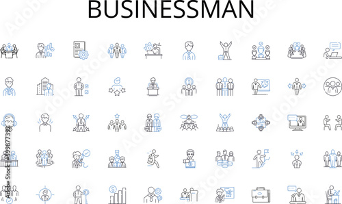 Businessman line icons collection. Shoreline, Coastal, Surfside, Oceanfront, Seaside, Sandy, Seashell vector and linear illustration. Sunbathing,Tanning,Wavy outline signs set