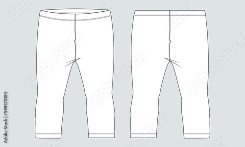 Legging pant technical drawing Fashion flat sketch vector illustration Template Front and back views Isolated on grey background.