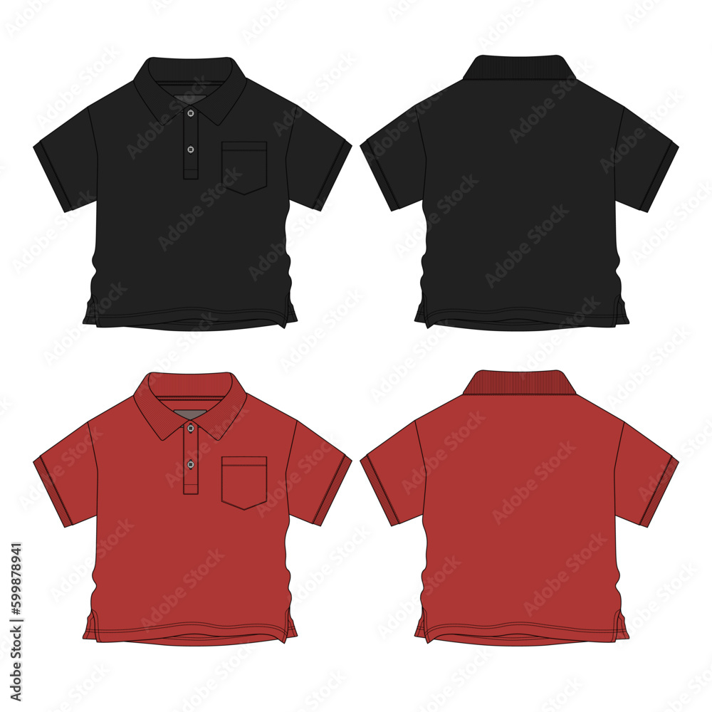 Baby boys Polo shirt technical drawing fashion flat sketch vector ...