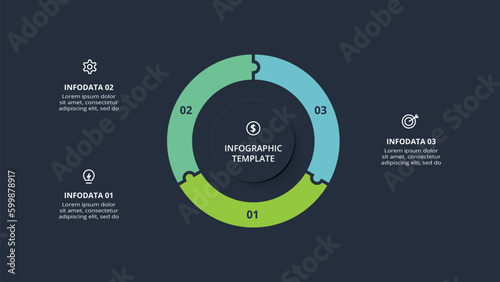 Diagram concept for infographic with 3 steps, options, parts or processes. Template for web on a black background.