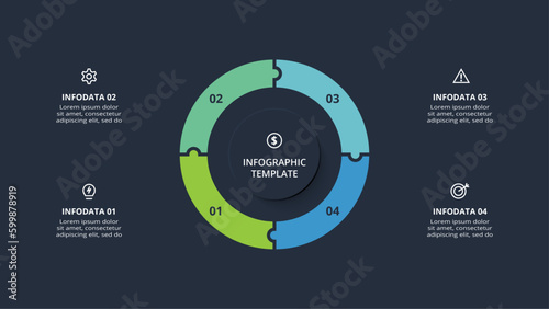 Diagram concept for infographic with 4 steps, options, parts or processes. Template for web on a black background.