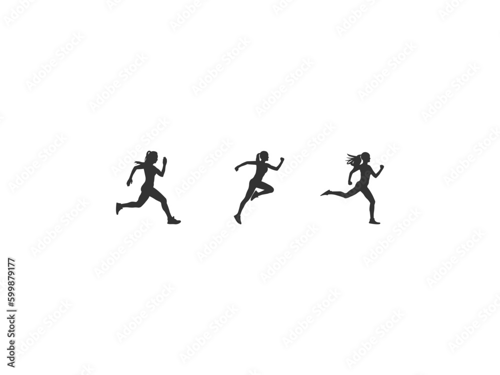 silhouette of female sprinter.Running woman or female fitness runner flat vector icon for exercise apps and websites.Running woman,vector set of isolated silhouettes.isolated on white background.