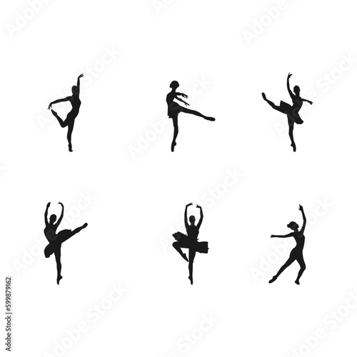 Ballerina silhouette ballet dance poses.Set of silhouettes of ballerinas in dances, movements, positions. Logotype design for studio, icons for dance school, fitness, isolated on white background.