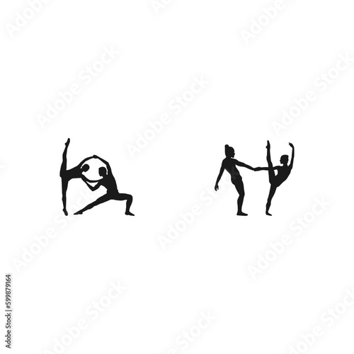 Beautiful set couples dancing ballet.Couple ballet dancers.Silhouette illustration of a couple dancing ballet.Vector illustration set. dance school, fitness, isolated on white background. © ultra designer