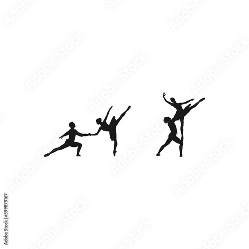 Beautiful set couples dancing ballet.Silhouette illustration of a couple dancing.Silhouette illustration of a couple dancing ballet.dance school, fitness, isolated on white background.