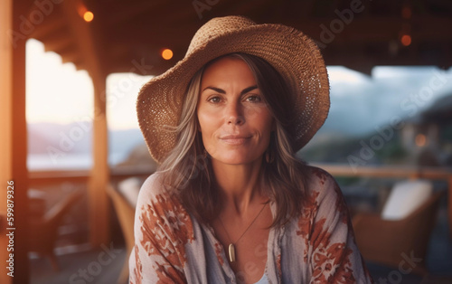 Lifestyle portrait of mature middle aged woman traveling, Generative AI