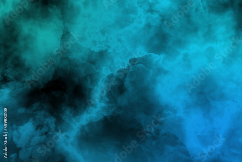 Colorful Light blue smoke Isolated black background. Smoke steam moves on a black background. Fog texture.