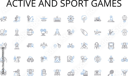 Active and sport games line icons collection. Investment, Funding, Startups, Entrepreneurs, Equity, Angels, Risks vector and linear illustration. Returns,Valuation,Angels outline signs set
