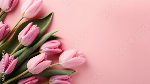 pink tulips on a pink background, Generative AI © tanatat