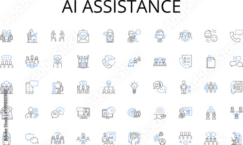 AI assistance line icons collection. Retreats, Escapes, Vacations, Holidays, Adventure, Relaxation, Resorts vector and linear illustration. Seclusion,Wilderness,Paradise outline signs set