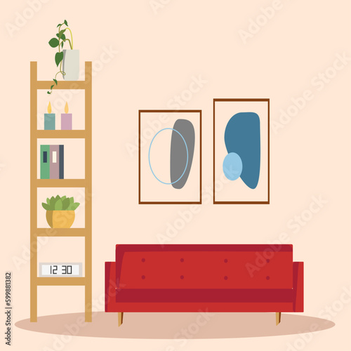 vector, modern architecture, living room, living room, minimalist, warm colors
