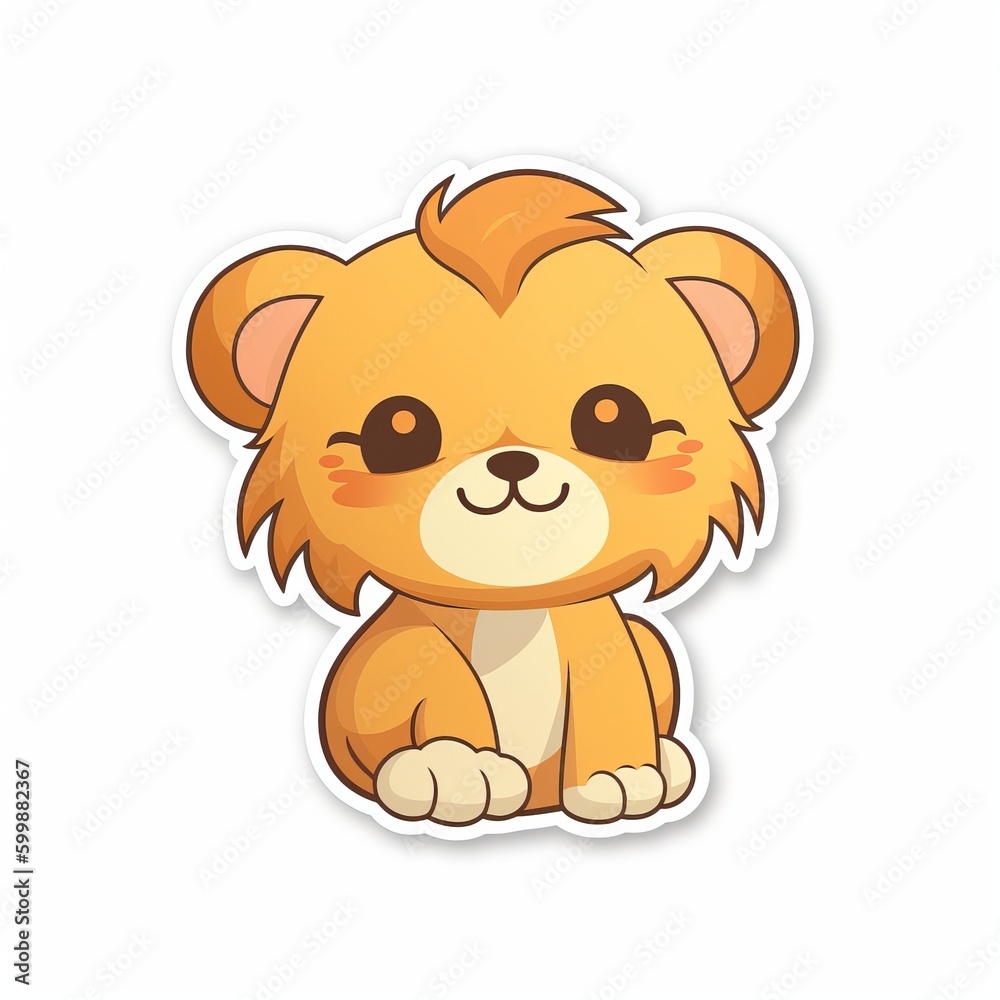 Obraz premium A lovable chibi Lion sticker with a white background, radiating warmth and affection in its cute chibi form, cute lion sticker, Generative AI
