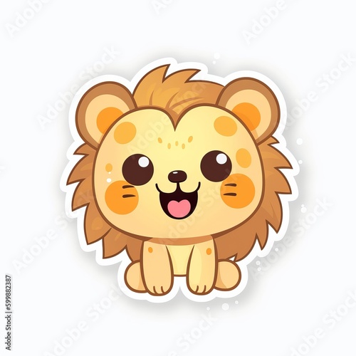 A joyful chibi Lion sticker with a white background, radiating happiness and positivity in its cute chibi form, cute lion sticker, Generative AI