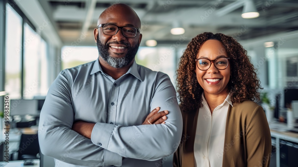 Business Diversity. Male and female CEO. African American.