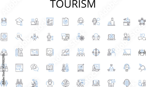 Tourism line icons collection. Brotherhood, Unity, Loyalty, Friendship, Solidarity, Camaraderie, Alliance vector and linear illustration. Companionship,Support,Collaboration outline signs set