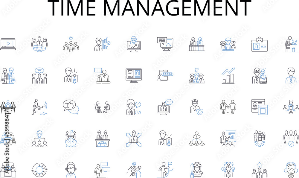 Time management line icons collection. Coaching, Training, Mentoring, Leadership, Learning, Performance, Potential vector and linear illustration. Growth,Succession,Management outline signs set Time management line icons collection. Coaching, Training, Mentoring, Leadership, Learning, Performance, Potential vector and linear illustration. Growth,Succession,Management outline signs set