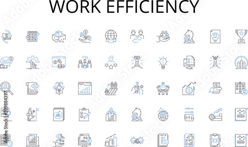 Work efficiency line icons collection. Agenda, Collaboration, Productivity, Decision-making, Communication, Nerking, Priorities vector and linear illustration. Conclusions,Goals,Strategy outline signs