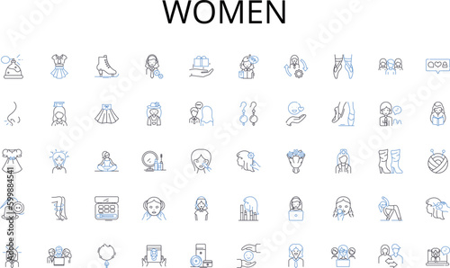 Women line icons collection. Nerking, Relationships, Collaborations, Alliances, Partnerships, Synergy, Contacts vector and linear illustration. Linkages,Associations,Liaisons outline signs set