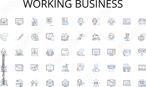 Working business line icons collection. Jobseeker, Resume, Applications, Nerking, Interviewing, Prospecting, LinkedIn vector and linear illustration. Job boards,Cover letter,Referrals outline signs