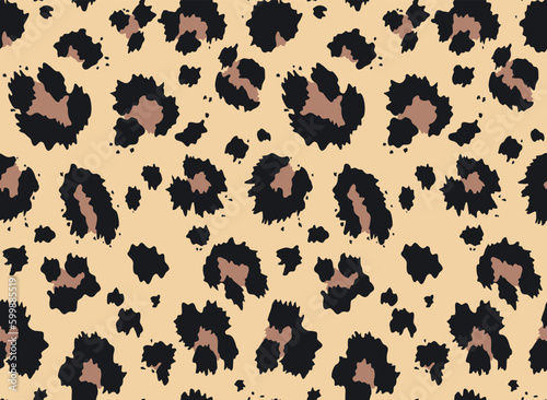  Animal print leopard vector seamless trendy pattern, wild cat texture.