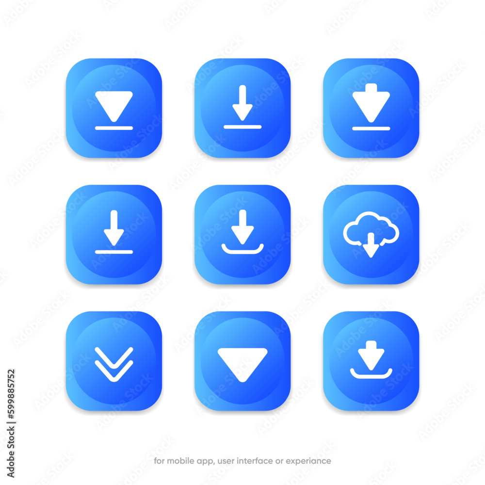 Download button icon. Upload icon. Down arrow bottom side symbol. Click here button. Save cloud icon push button for UI UX, website, mobile application. Download button icon. Upload icon. Down arrow bottom side symbol. Click here button. Save cloud icon push button for UI UX, website, mobile application.