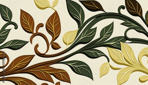 Ornament leaf pattern, a delicate and intricate design of leaves, AI generated