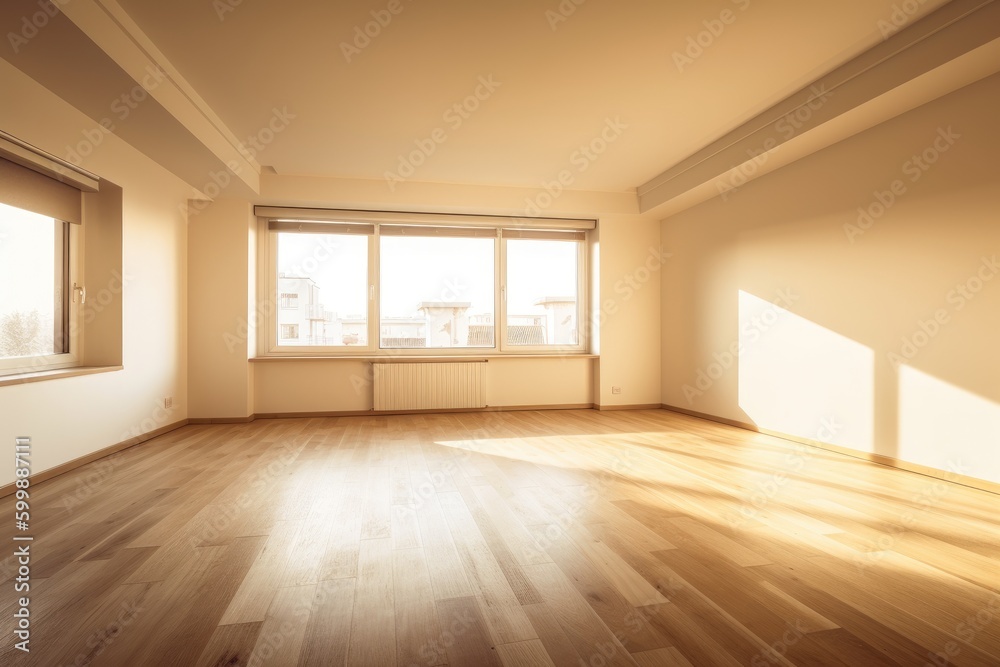 Empty room in modern house, generative AI Empty room in modern house, generative AI