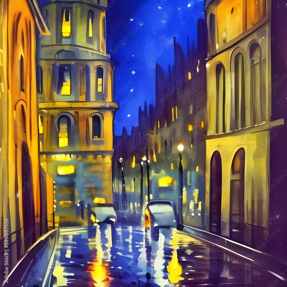 Obraz premium paris at night watercolor colorful original