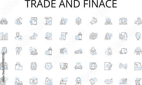 Trade and finace line icons collection. Freelancing, Entrepreneurship, Autonomy, Flexibility, Creativity, Independence, Business vector and linear illustration. Innovation,Risk-taking,Strategy outline photo