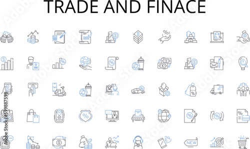 Trade and finace line icons collection. Freelancing, Entrepreneurship, Autonomy, Flexibility, Creativity, Independence, Business vector and linear illustration. Innovation,Risk-taking,Strategy outline