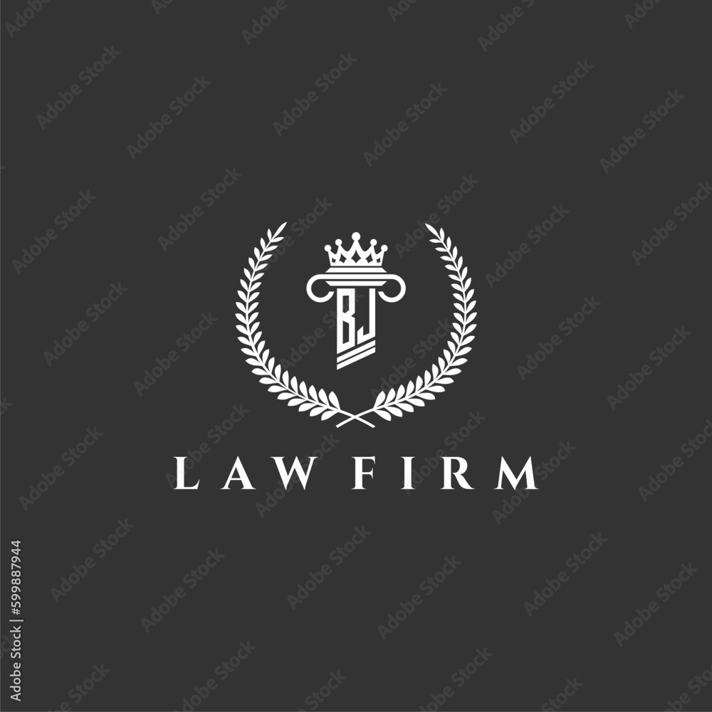 BJ letter monogram logo for lawfirm with pillar & crown image design ...