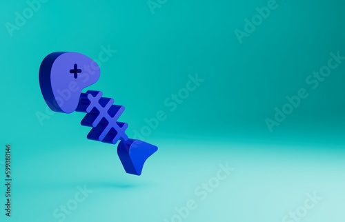 Blue Fish skeleton icon isolated on blue background. Fish bone sign. Minimalism concept. 3D render illustration