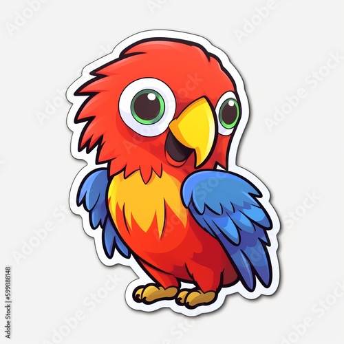 A lovable and endearing chibi Scarlet Macaw sticker with a white background, radiating warmth and affection in its cute chibi form, cute macaw sticker, Generative AI © Ameer