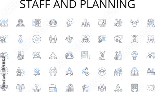 Staff and planning line icons collection. Leadership, Visionary, Decision-making, Authority, Corporate, Managerial, Strategic vector and linear illustration. Direction,Accountability,Entrepreneur