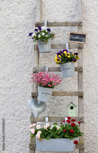 Deko alte Leiter mit Blumen