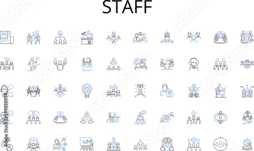 Staff line icons collection. Sports, Reading, Dancing, Travel, Cooking, Painting, Writing vector and linear illustration. Photography,Music,Hiking outline signs set